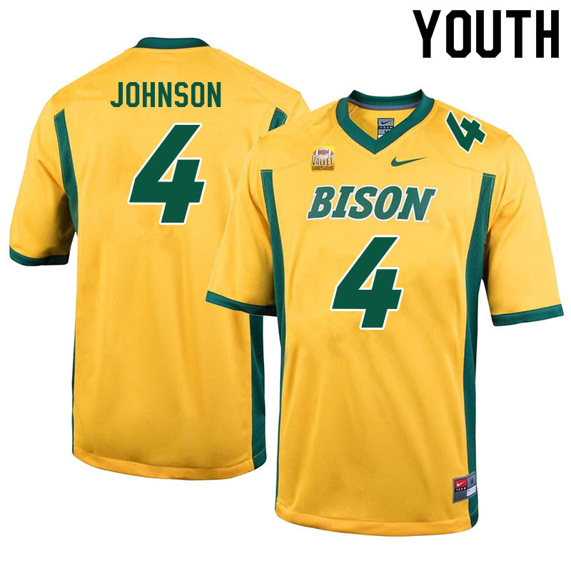 Youth #4 Kobe Johnson North Dakota State Bison College Football Jerseys Sale-Yellow - Click Image to Close